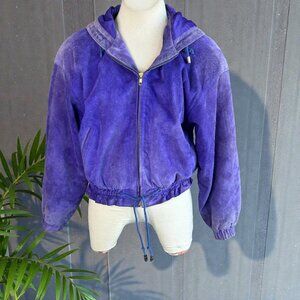Chia Vintage 80s 90s Purple Suede Leather Hooded Bomber Jacket Size Smal…